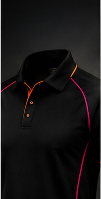 Custom black polo shirt with orange trim